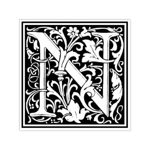 Letra William Morris N sello floral victoriano
