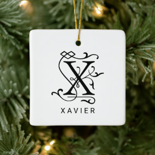Letra X Elegante Monograma Ornamento de Navidad