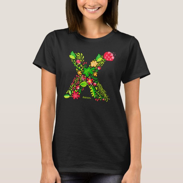 Letra x en camiseta con flores (Anverso)