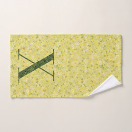 Letra X toalla de baño verde oscuro y amarillo par