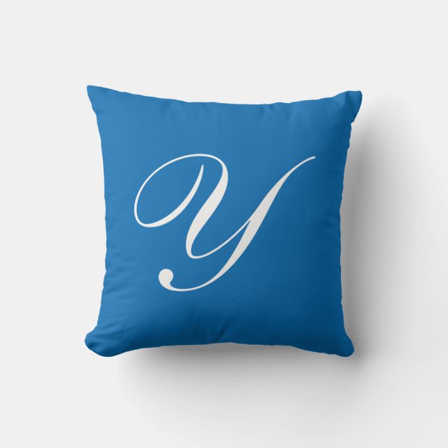 Letra Y Monograma azul almohada (Anverso)