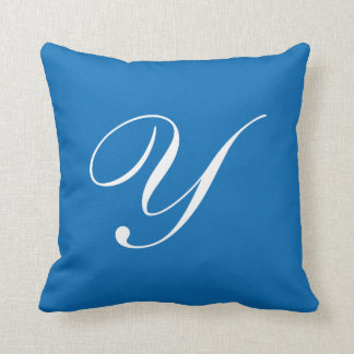Letra Y Monograma azul almohada