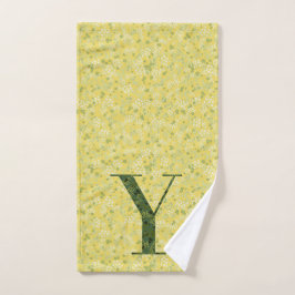 Letra Y toalla de baño verde oscuro y amarillo par
