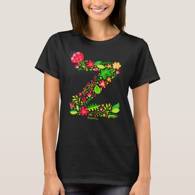 Letra z en camiseta con flores (Anverso)