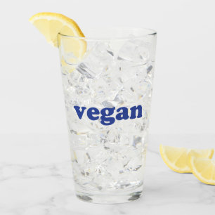 letras azules "veganas" vaso de vidrio