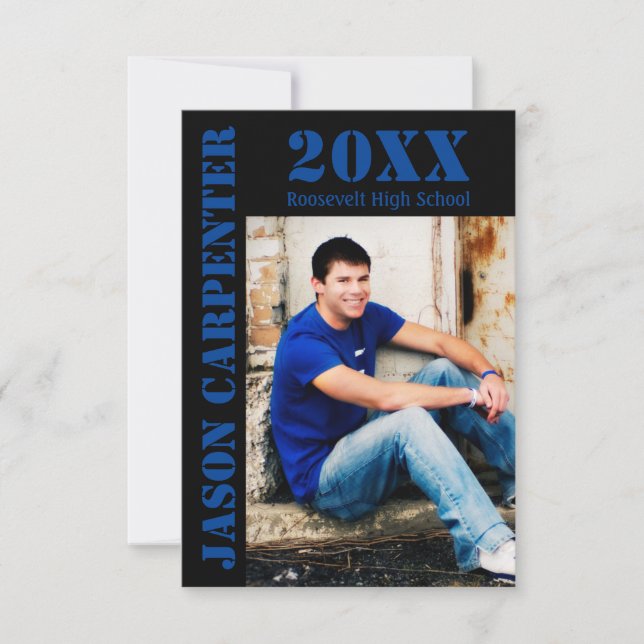 Letras de esténcil negro/azul - Invitación de 3x5  (Anverso)