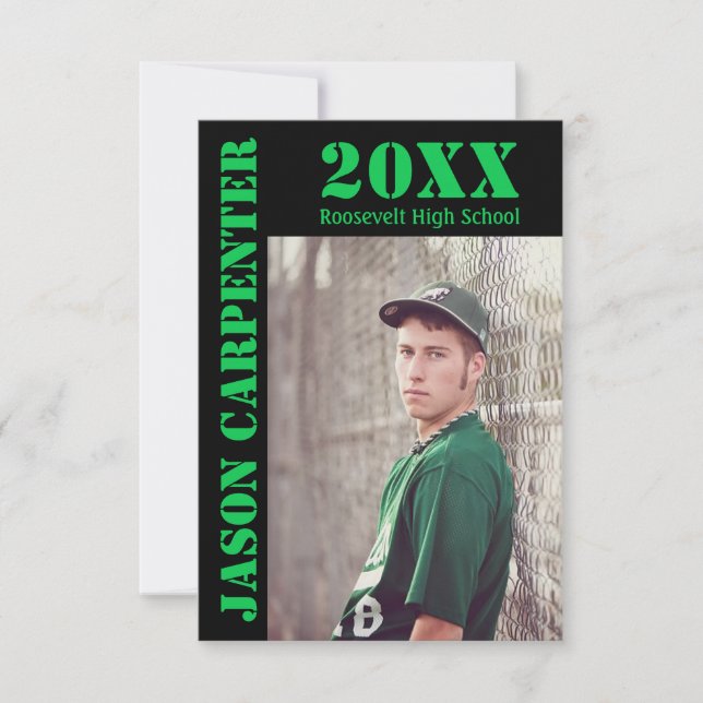 Letras de esténcil negro/verde - Invitación 3x5gra (Anverso)