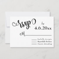 Letras de guión elegante negro y blanco RSVP de bo