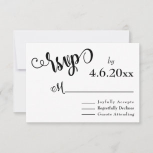 Letras de guión elegante negro y blanco RSVP de bo