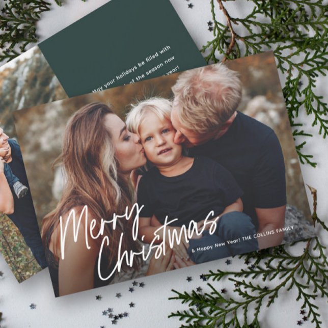 Letras de guión Feliz Navidad 2 Foto  (Modern Hand Lettering 2 Photo Christmas Cards.)