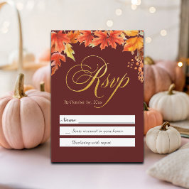 Letras de oro caen hojas de arce florales casadas