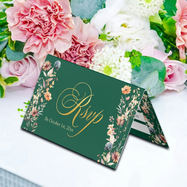 Letras de oro Flores silvestres Boda Tarjeta RSVP (Subido por el creador)