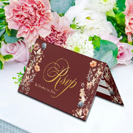 Letras de oro Flores silvestres Boda Tarjeta RSVP
