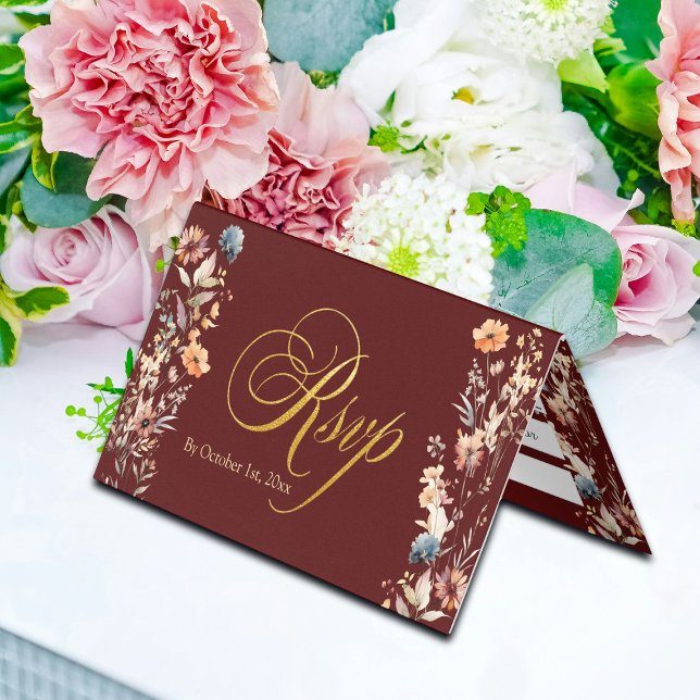 Letras de oro Flores silvestres Boda Tarjeta RSVP (Subido por el creador)