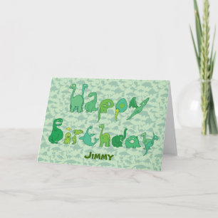 Letras del dinosaurio verde - tarjeta del feliz