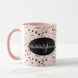 Letras doradas rosadas elegantes en taza negra