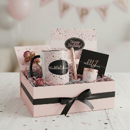 Letras doradas rosadas elegantes en taza negra