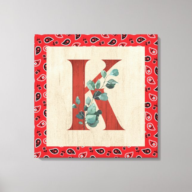Letras K de madera barn e impresión de lienzo (Anverso)