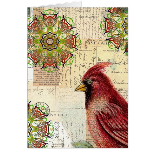 Letras y postales viejas de Collaged con el pájaro (Frente)