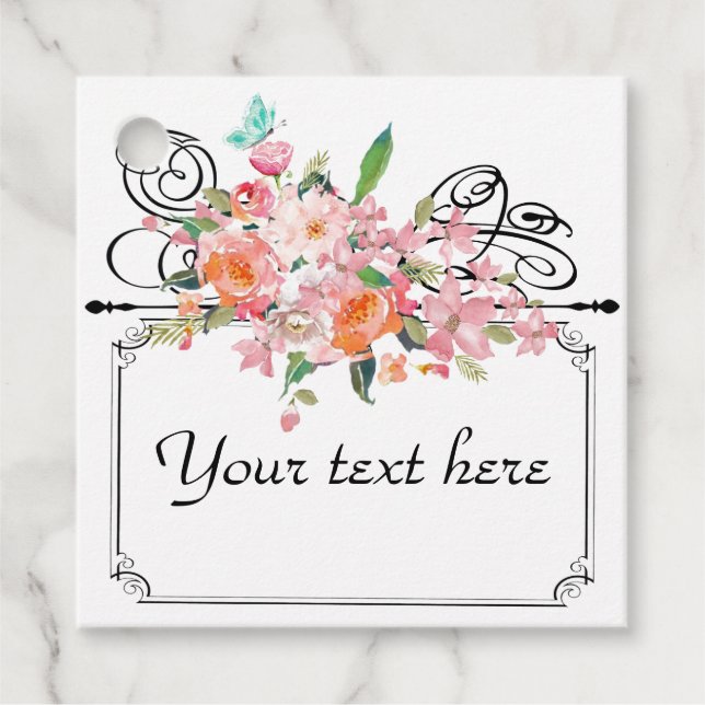 Letrero colgante floral victoriano boda negro blan (Anverso)