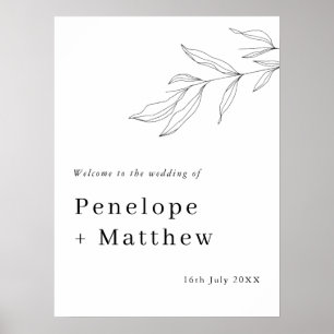 Letrero de bienvenida con hojas de follaje de arte