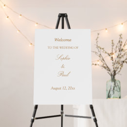 Letrero de bienvenida de boda beige dorado blanco