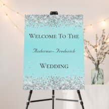 Letrero de bienvenida de boda elegante azul con br