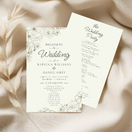 Letrero de Bienvenida de Boda Floral con Programa 