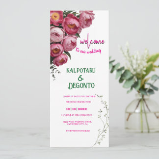 Letrero de bienvenida de boda floral rosa elegante