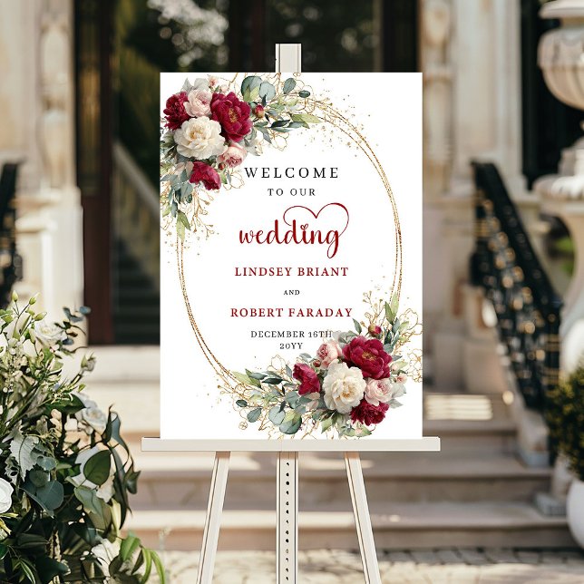 Letrero de Bienvenida de Boda Personalizado Póster (Personalized Wedding Welcome Sign Floral Poster)