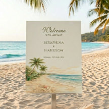 Letrero de bienvenida para boda en destino de play