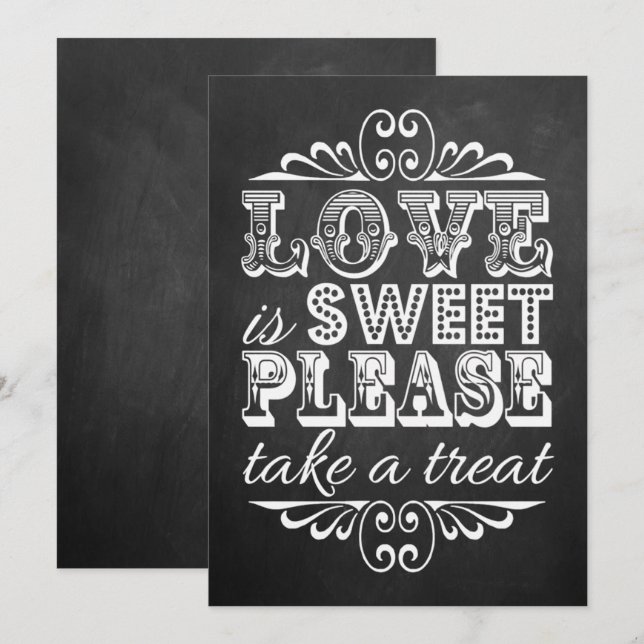 Letrero de Boda en Pizarra - El Amor Es Dulce (Anverso / Reverso)