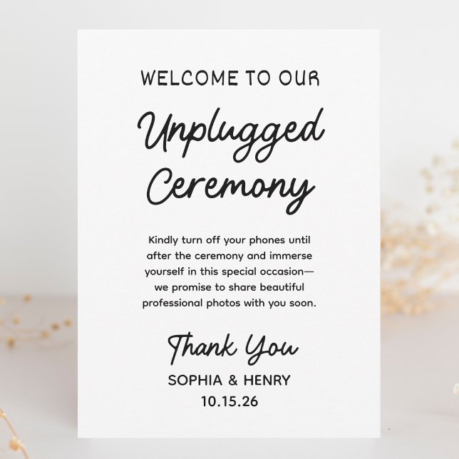 Letrero de Boda Simple y Moderno para Ceremonia si (Create a distraction-free zone with this modern unplugged ceremony sign for your special day.)