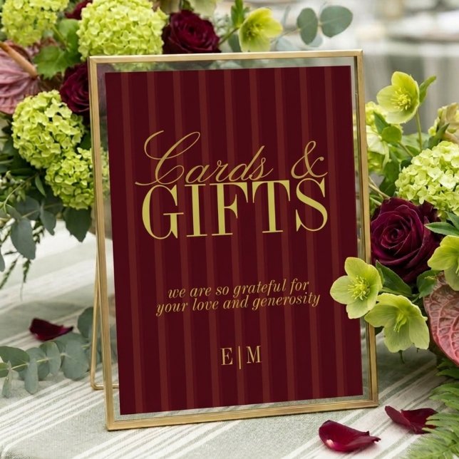 Letrero de Bodas de Tarjetas y Regalos Burgundy El (Elegant Burgundy Cards and Gifts Wedding Sign)