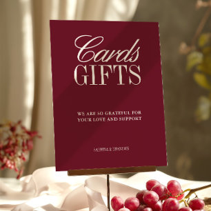 Letrero de Bodas Tarjetas y Regalos Burgundy Elega