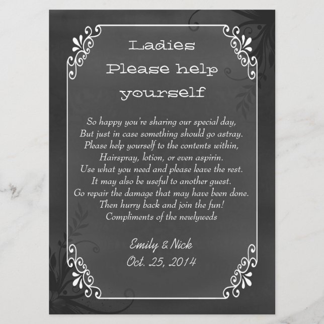 Letrero de cesta de boda con aspecto de pizarra vi (Anverso)