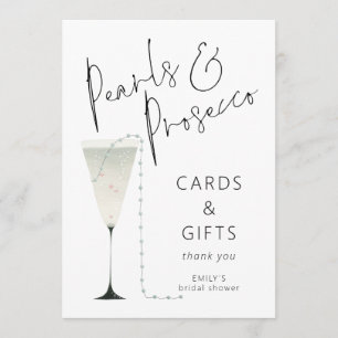 Letrero de Ducha de Novia Perlas Prosecco Tarjetas