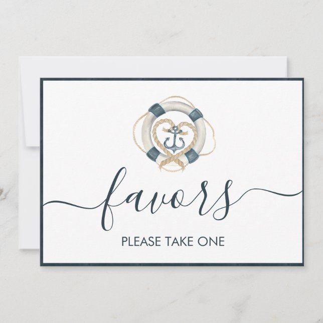 Letrero de Favor de Boda Náutico Navy y Blanco (Anverso)