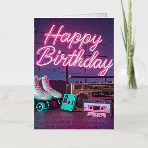 Letrero de Feliz Cumpleaños en neón retro en rosa