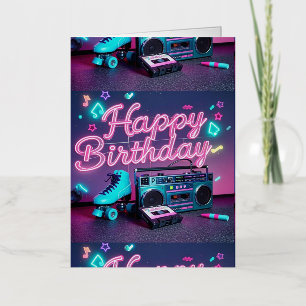 Letrero de Feliz Cumpleaños en neón retro en rosa