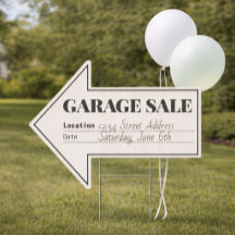Letrero de Flecha para Venta de Garage con Direcci