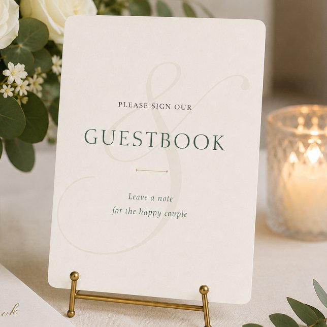 Letrero de Libro de Invitados de Boda Elegante Ver (Elegant Emerald Green Gold Wedding Guestbook Sign)
