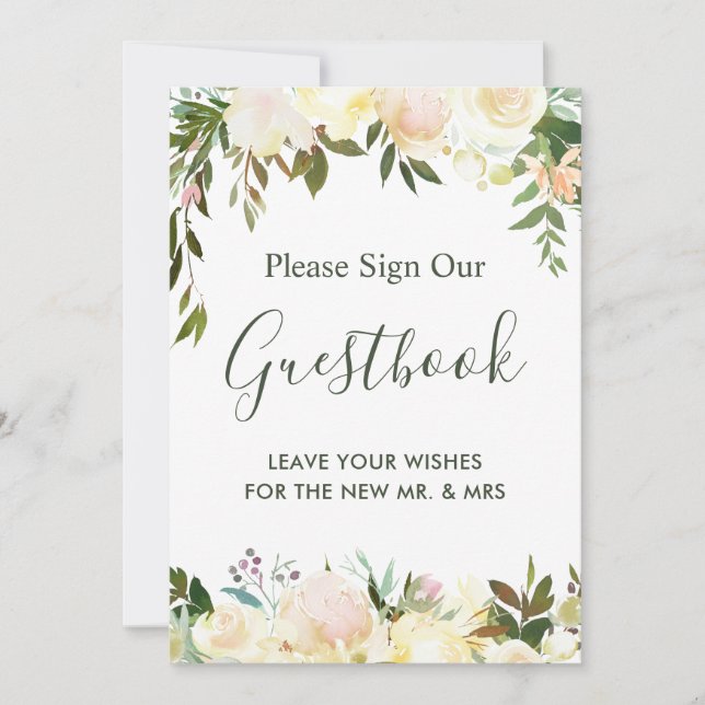 Letrero de Libro de Invitados de Bodas con Vegetac (Anverso)
