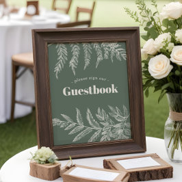 Letrero de libro de visitas de boda de helechos