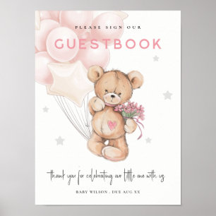 Letrero de libro de visitas de globo de oso sonroj