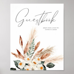 Letrero de libro de visitas floral beige pampas co
