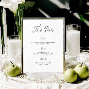 Letrero de menú de bar de boda minimalista dibujad