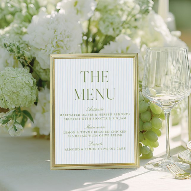 Letrero de menú de boda elegante verde y azul ment (Elegant Sage Green & Blue Wedding Menu Sign)