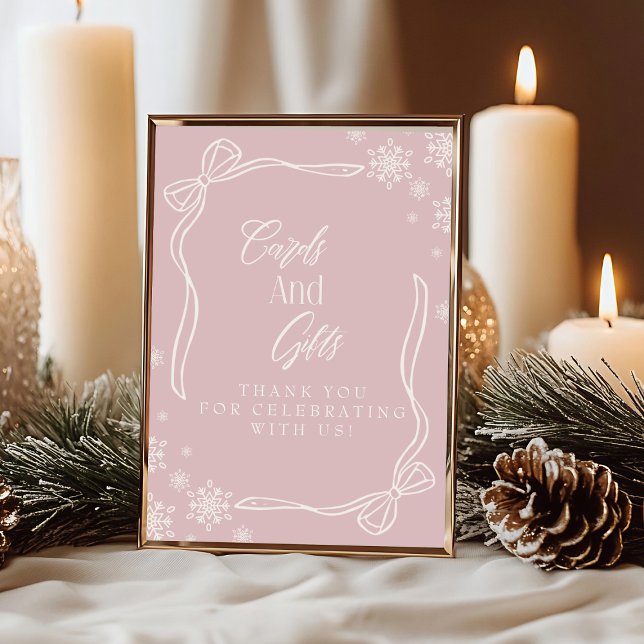 Letrero de Mesa de Tarjetas y Regalos de Coquette  (Pink Winter Coquette Cards and Gifts Table Sign)