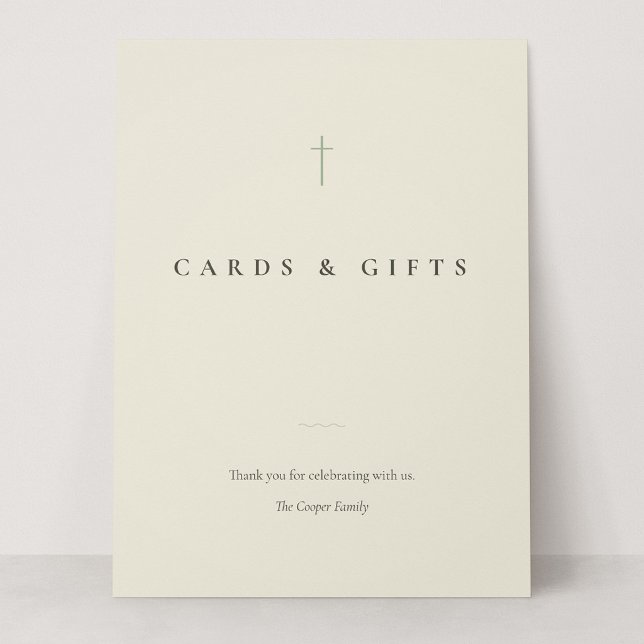 Letrero de mesa de tarjetas y regalos de cruz mini (Grace | Sage - 6.5 x 8.75" Cards & Gifts Card Sign)